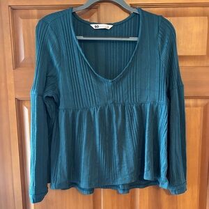 SO Teal Ribbed Baby Doll Long Sleeve Blouse